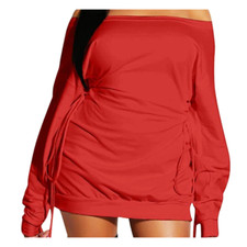 Womens Off The Shoulder Long Sleeve Lace Up Mini Club/Casual Dress FREE SHIP NWT