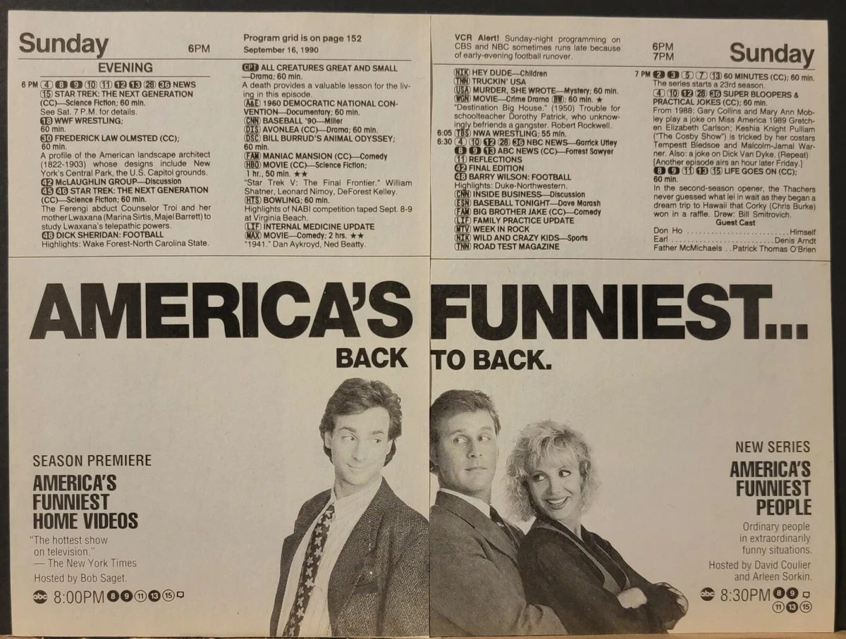1990 Americas Funniest Videos People TV Shows 2p Print Ad Bob
