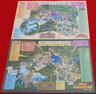 Wild Adventures Theme Park Valdosta Georgia 2008 & 2009 Pair Of 11 x 17'' Maps