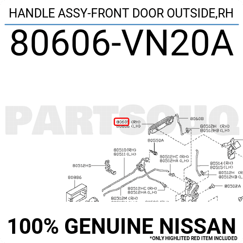 80606VN20A Genuine Nissan HANDLE ASSY-FRONT DOOR OUTSIDE,RH 80606