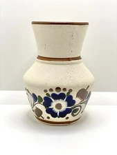 Vintage Ceramic Mexican Tonala Hand Painted Floral Design Signed Vase