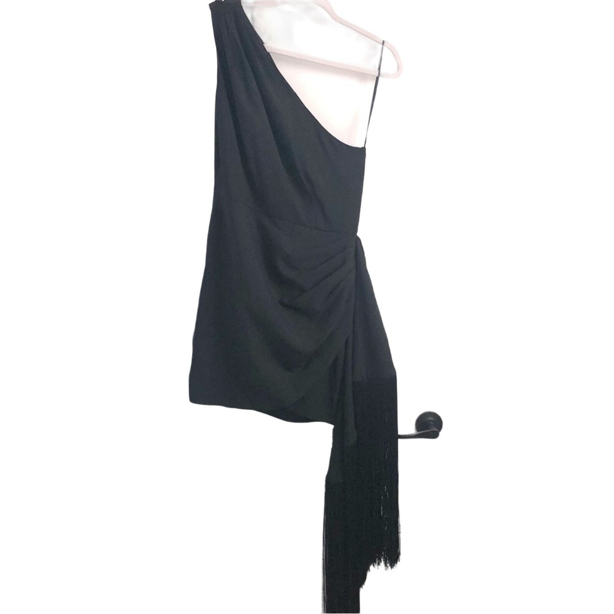 hutch ruched fringe mini dress NWT Anthropologie Hutch XL Ruched Fringe Mini Dress Black One Shoulder New