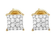 Ladies 10K Yellow Gold Kite Square Pave Genuine Diamond Stud Earrings .25ct 6MM