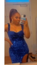 Blue sequin midi fitted sexy classy evening dinner birthday wedding party dress