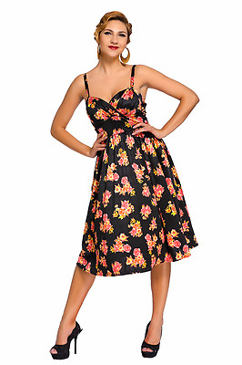 Kleid Blumendruck Ball Cocktail Zeremonie Top Floral Vintage Swing Dress S