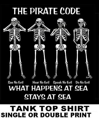 WHAT HAPPENS AT SEA STAYS AT SEA PIRATE CARIBBEAN SKULL SKELETON TANK TOP SHIRT