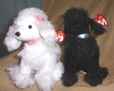 RARE LOT-2 TY Beanie Babies '04 BIJOUX & '03 L'AMORE-Black&White Poodles-MWMT