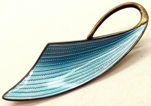VINTAGE AKSEL HOLMSEN NORWAY 925S STERLING BLUE ENAMEL BROOCH - Picture 3 of 5