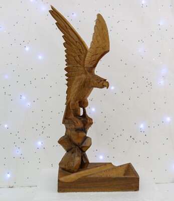 Handcarved Perching Eagle   Desk Card/Pen Holder   Patriotic National Symbol