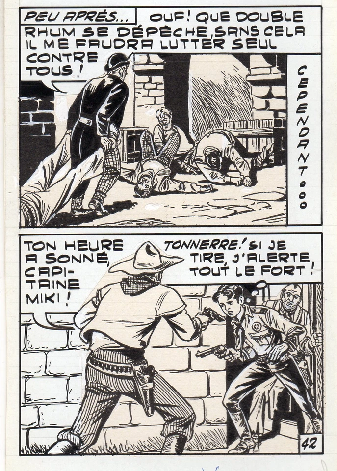 MIKI LE RANGER LES PIRATES PLANCHE  MONTAGE NEVADA LUG 1961 PIECE UNIQUE PAGE 42 - Photo 1/1