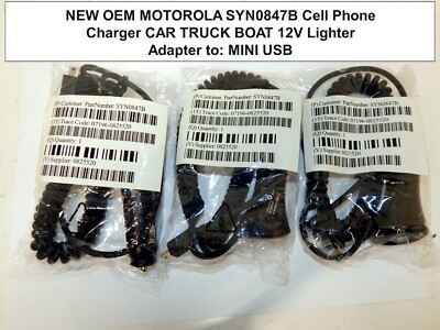 MOTOROLA SYN0847B MINI USB-B Charger  12V CAR TRUCK NO Cigarett  Lighter Adapter