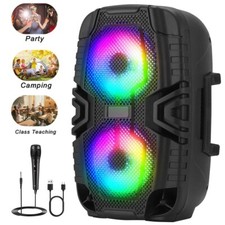 Dual 6" Bluetooth Speaker PA System Rechargeable W/ Wired Mic TWS/FM/USB/TF