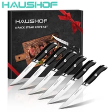 HAUSHOF 6PIECE Steak Knives Set Stainless Steel Premium Serrated Steak Knife Set