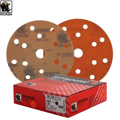 Indasa Rhynogrip Redline 6" 150mm Sanding Discs Grit: P2000 Quantity: 50 15 Hole