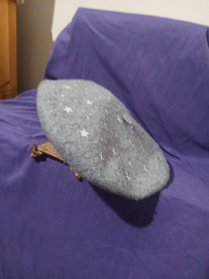 Karl Lagerfeld Paris Grey Wool Blend Star Embellished Beret One Size