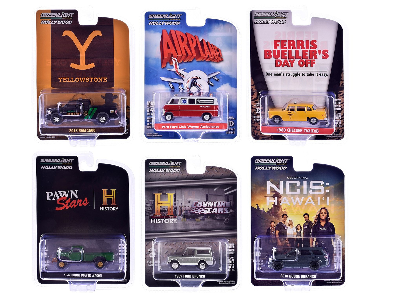 "Hollywood Series" Set of 6 pieces Release 42 1/64 Diecast Model Cars by Greenli