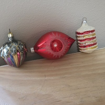 Vintage Glass Christmas Ornament Lot Of 3. Hand Blown, Acorn Is Marked Juwel