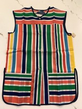 Vintage 60  s House Coat Blouse Bright Rainbow Striped Snap Front NEW