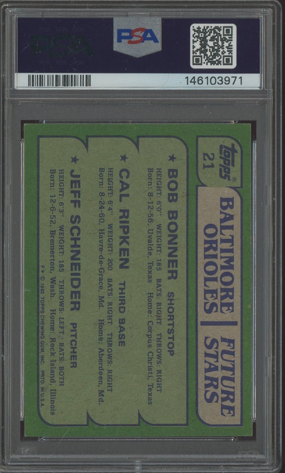 Cal Ripken Jr. HOF Signed Autograph Auto 1982 Topps Rookie Card 21 by 3 PSA 7 view 2