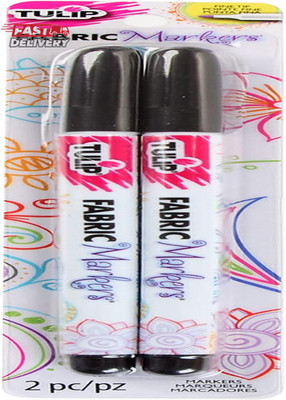 Tulip Permanent Nontoxic Fabric Markers Black 2 Pack-Laundry Markers,Fine Bullet