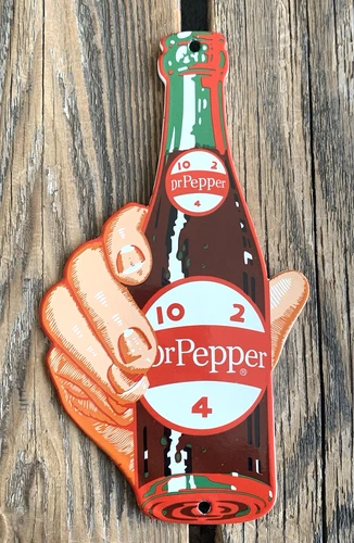 VINTAGE Dr PEPPER BOTTLE SODA POP COKE PORCELAIN GASOLINE MOTOR OIL AD GAS SIGN