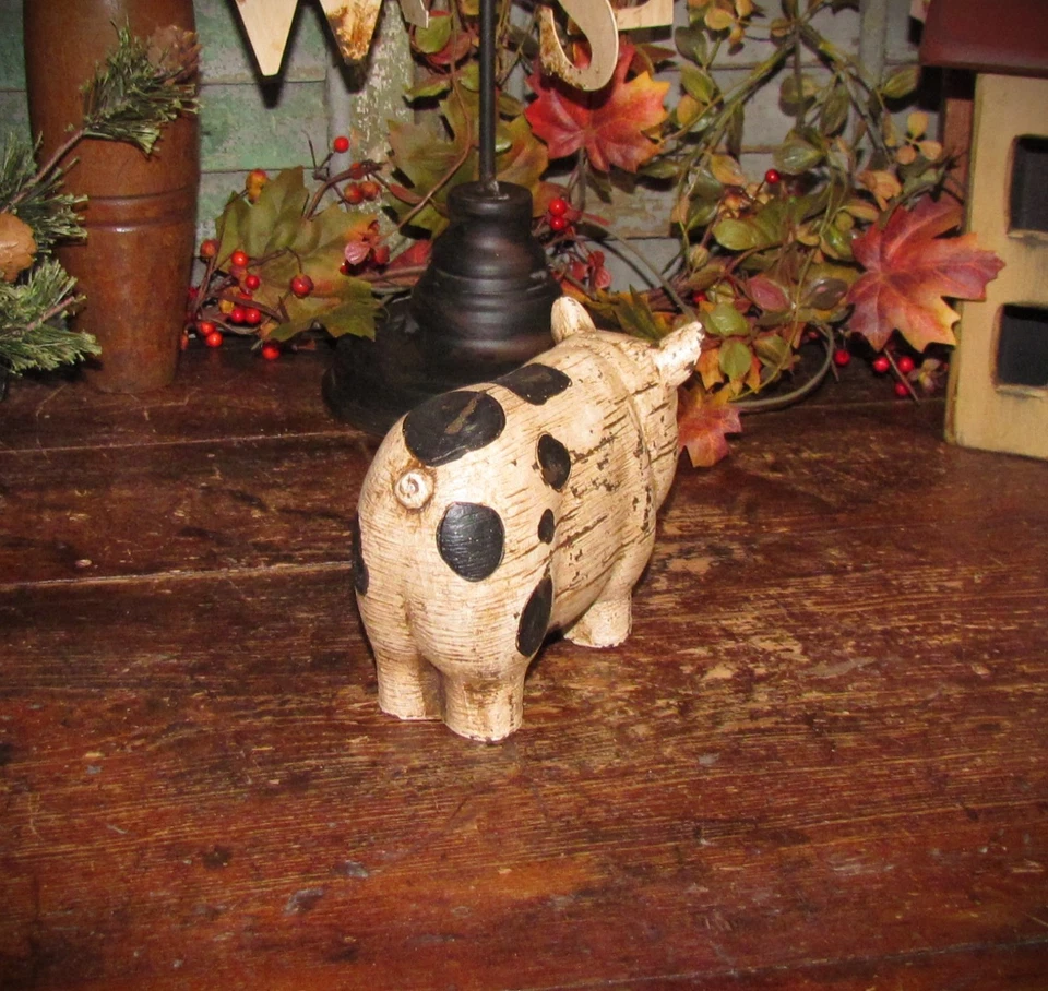 Primitive Resin Rustic Destressed Country Vtg Style Farm House Barnyard Pig Hog - Image 3 of 4