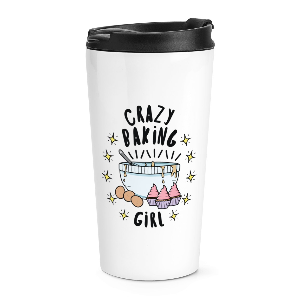 Crazy Baking Girl Stars Travel Mug Cup Funny Baker Cook Chef Cake Cupcake Kids