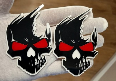 Skull Angry Red Eye Agressive Car Emblem Glossy Black/White  Side Fender