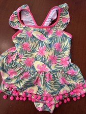 NICOLE MILLER NEW YORK ONE PIECE SWIMSUIT Girl's Size Small 7/8 Pom Pom Trim