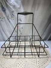 Vintage Metal Wire 6 Bottle Milk Carrier Crate 14.5 X 9.5 X 14 Farmhouse