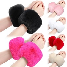 6 Pairs Faux Fur Short Wrist Cuff Winter Fuzzy Wrist Cuff Warmers for Colorful