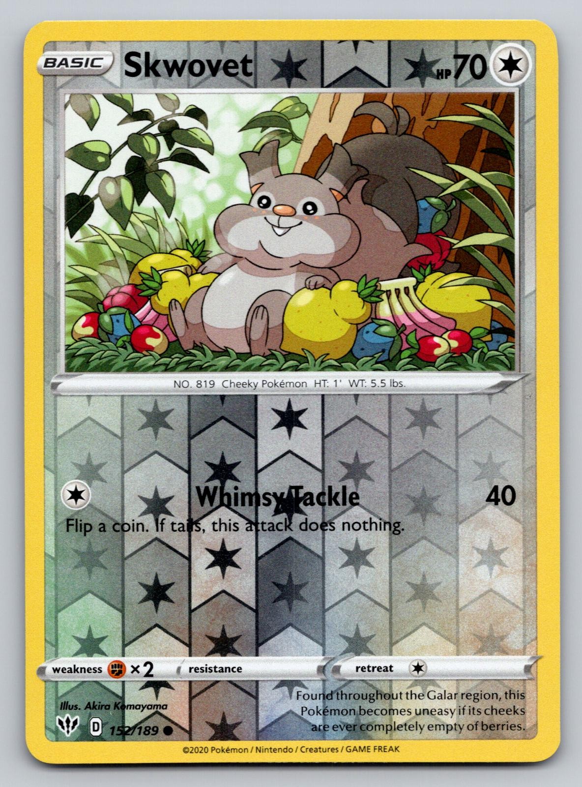 Pokemon Skwovet 152 Reverse Holo Common Darkness Ablaze 189 NM