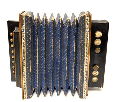 Antique 9-Key Button Accordion Melodeon c1900 Plays One Silent Note As Is