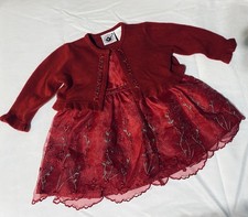 Good Lad Girls Red Floral 3 Piece Holiday Dress Set Sweater Bloomers 6/9M