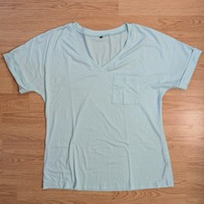 Women's Size Large Light Blue V-Neck T-Shirt Soft Rayon Blend Pocket Tee L