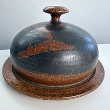 Studio Art Pottery Butter Dish Covered Cheese Dome Stoneware Rustic Black Brown