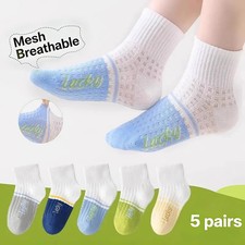 5 Pairs Summer Patchwork Mesh Socks For Kids Lightweight Breathable Cotton Socks