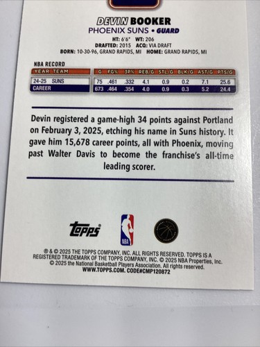 Devin Booker-Phoenix Suns-2025-26 Topps Basketball #156-Silver Diamanté - Picture 14 of 16