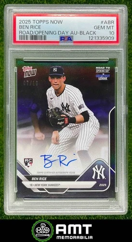Ben Rice RC Auto PSA 10 2025 Topps Now Road to Opening Day 7/10 Black Foil 5909
