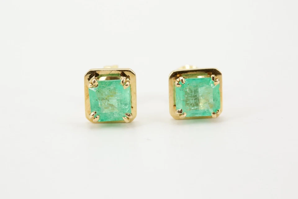 3 ct. Smaragd Ohrstecker Gold 750 Gelbgold Emerald Cut Solitär 18 Karat 9x 8,5mm - Bild 2 von 4