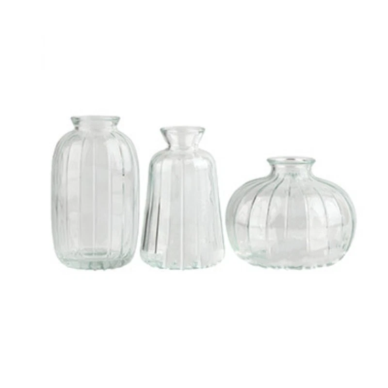 Glass Vases Set Of 3 Clear Ribbed Flower Container For Bedroom Table Styling