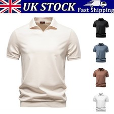 Men Tencel Spread Collar Polo，Regular Fit Shirt，Business Summer Short Sleeve Top