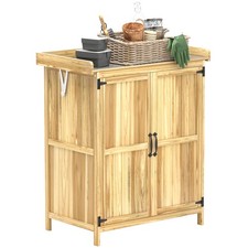 Garden Storage Shed Natural Wood Fir & Stainless Steel 74x43x88cm Workbench Unit
