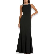  Mac Duggal Maxi Dress Sheath Silhouette Sleeveless Beaded Neck Black W 12 NWT