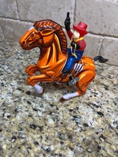 Wind-Up Cowboy on Horse Tin Lithograph Vintage Toy MTU Korea in Original Box