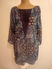 Vintage Arizona Jeans Blouse Blue And Cream Floral Size L