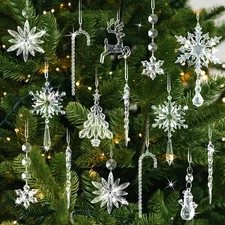 Clear Acrylic Snowflake Ornaments 18pcs Xmas Tree
