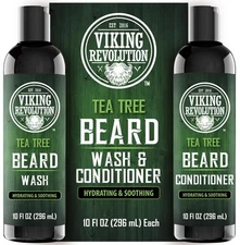 Viking Revolution Tea Tree Oil Beard Wash and Beard Conditioner For Men - Nat...