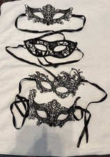 4 Ladies Black Cotton Lace Fancy Masquerade Eye Masks Costume Party Ball Lot 3
