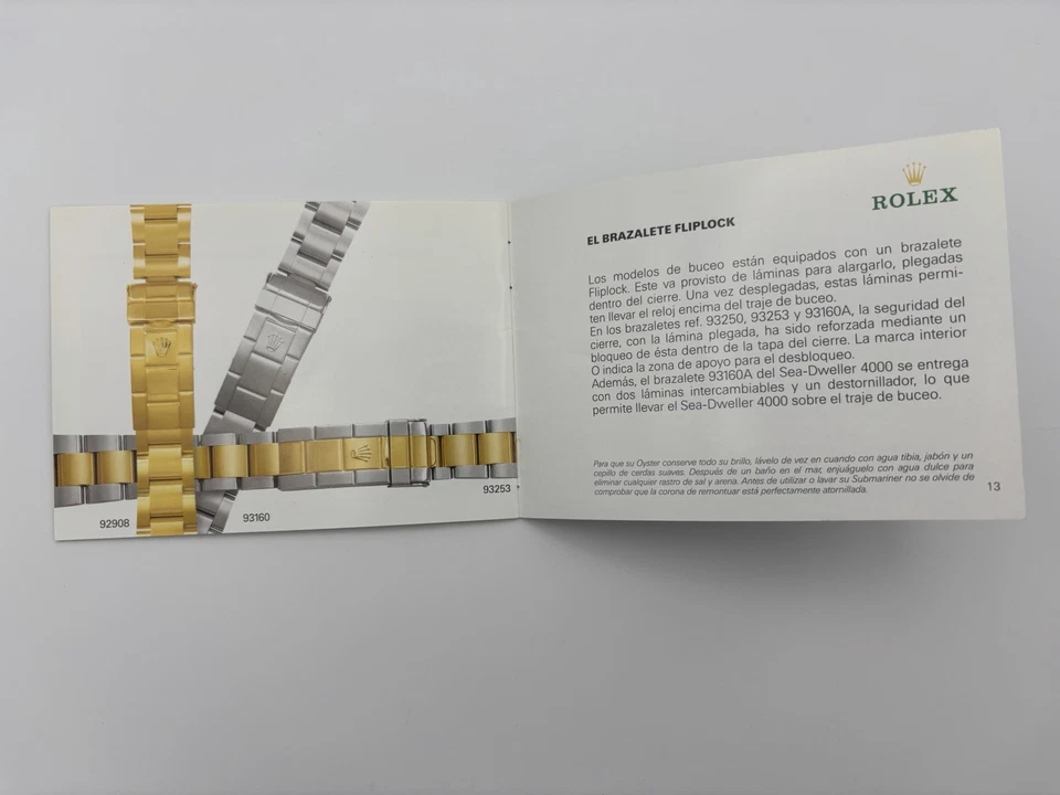 Rolex Submariner Sea-Dweller Folleto Manual Español 2000 Original Foto 3 de 4